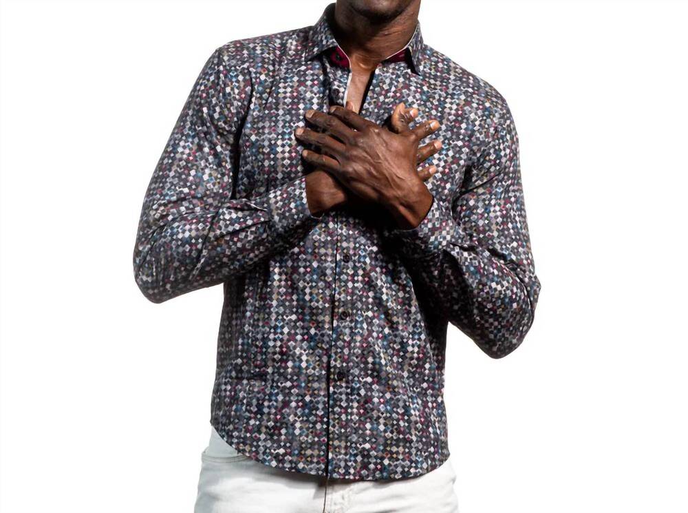NEW EIGHT X abstract button down shirt in grey
